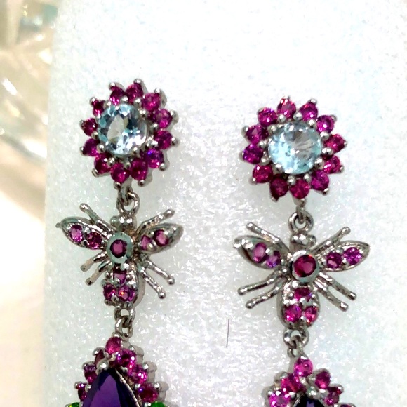 Aquamarine Peridot Amethyst Garnet Topaz 14KGP Earrings - Picture 3 of 6